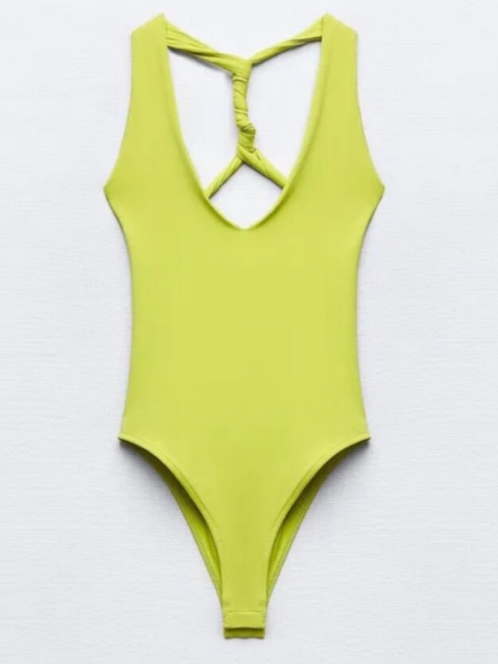 NEW! Zara Neon Lime Halter V-Neck Bodysuit - Picture 4 of 6